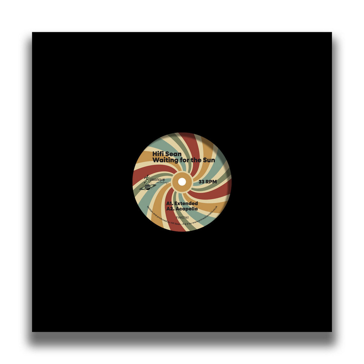 Funda frontal del vinilo 12" Hifi Sean – Waiting For The Sun, con etiqueta A parcialmente visible en centro negro y estética minimalista destacando el diseño gráfico del sello.