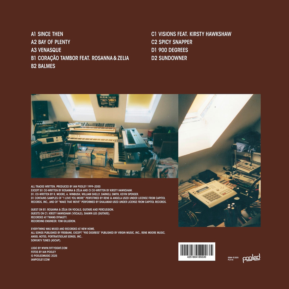 Contraportada del vinilo Ian Pooley – Since Then. (25 Years - Anniversary Edition) mostrando tracklist completo y equipo de producción en estudio casero.