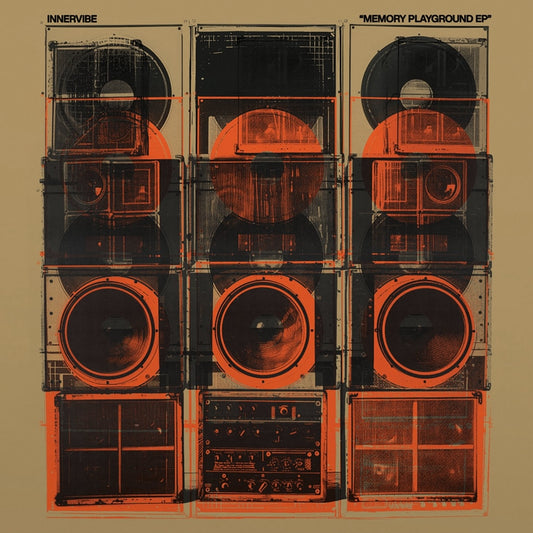 Portada del vinilo Innervibe – Memory Playground EP en Forbidden Dance, diseño retro con torres de altavoces serigrafiados en negro y naranja.