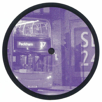 Etiqueta del lado B del vinilo Jéroboam - Brexit Funk / Peckham Night. Fondo gráfico con un autobús de Peckham, reflejando la esencia británica del EP.