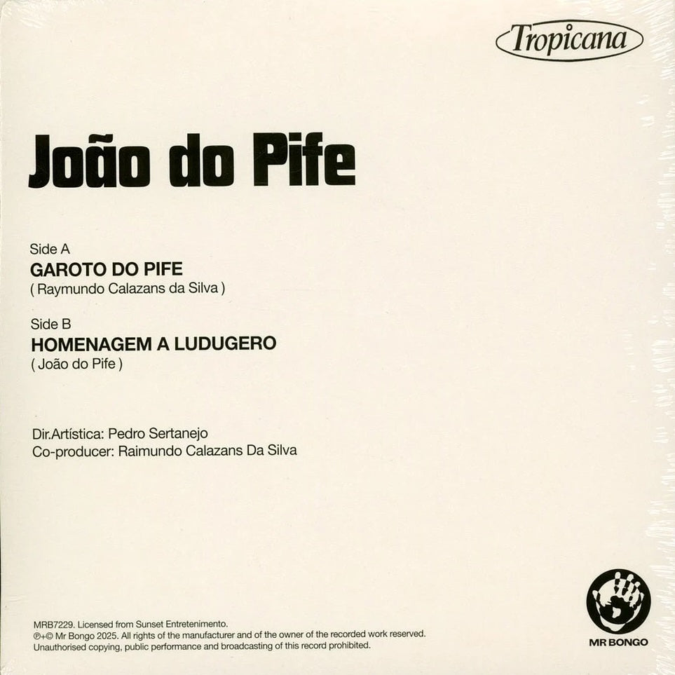Contraportada del vinilo João Do Pife – Garoto Do Pife / Homenagem A Ludugero, diseño blanco con créditos, tracklist A y B y logo Mr Bongo.