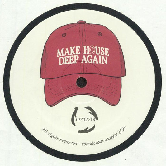 Etiqueta central lado B del vinilo Joe Babylon – All Caps EP, sello Roundabout Sounds, con arte gráfico y catálogo RS022D destacado.