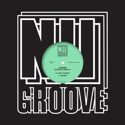 Portada de vinilo Jovonn – Syndicate Deep EP 12" en funda negra con logo Nu Groove Records en marco blanco y etiqueta verde centrada.