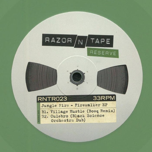Lado B del vinilo verde Jungle Fire – Firewalker EP con remixes de Bosq y versión dub de Black Science Orchestra
