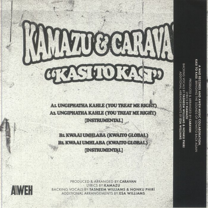 Contraportada del vinilo Kamazu & Caravan – Ungiphatha Kahle con listado de pistas, créditos y sello M.A.D Records.