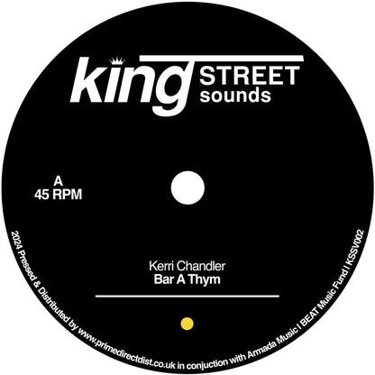 Portada delantera del vinilo con diseño urbano neoyorquino. Kerri Chandler – Bar A Thym, publicado por BPM King Street Sounds en formato 12".