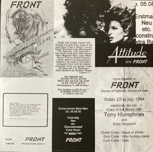 Gatefold interior 4 del vinilo Klaus Stockhausen & Boris Dlugosch – Running Back Mastermix Presents - Front / Part 2 (Classic House), collage final con Attitude im Front y flyers clásicos del club.