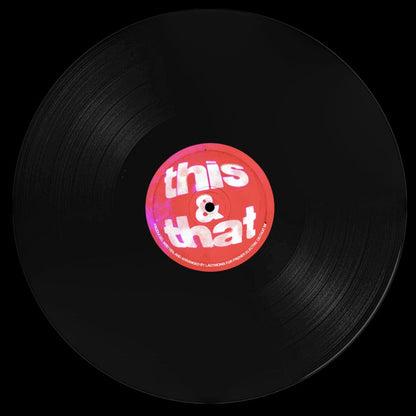 Etiqueta central lado A del vinilo LadyMonix – This & That EP, con diseño rojo vibrante y tipografía blanca en gran tamaño.