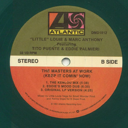 Portada trasera del vinilo 12" verde de Little Louie & Marc Anthony, bajo el sello Atlantic. Lado B con versiones de Kenlou, Eddie y la original del álbum.