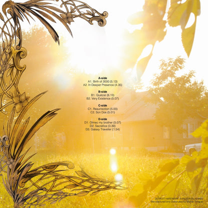 Portada trasera del vinilo Los Hermanos - On Another Level, lanzado por el sello Los Hermanos en formato 2xLP. Incluye la lista de canciones y créditos sobre un fondo cálido y soleado.