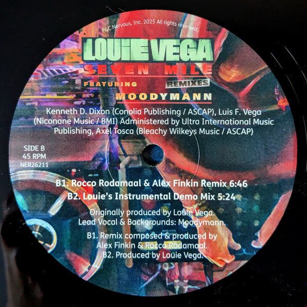 Lado B del vinilo Louie Vega Feat. Moodymann – Seven Mile (Remixes) con dos cortes: remix de Rocco Rodamaal & Finkin y demo instrumental.