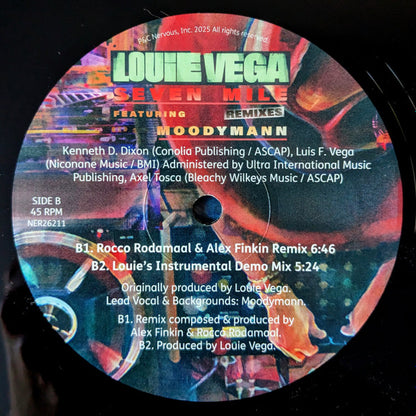 Lado B del vinilo Louie Vega Feat. Moodymann – Seven Mile (Remixes) con dos cortes: remix de Rocco Rodamaal & Finkin y demo instrumental.