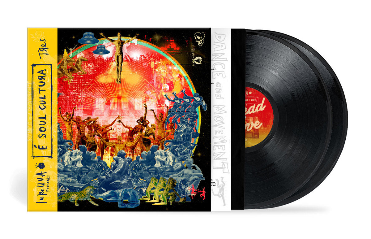 Luke Una – É Soul Cultura Volume 3: funda con franja amarilla, portada de collage y dos discos de vinilo negro.