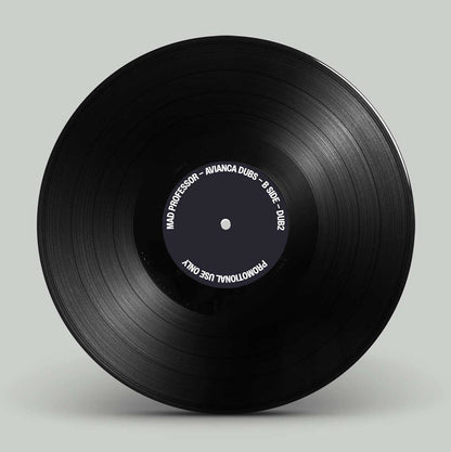 Etiqueta del lado B del vinilo Mad Professor – Avianca Dubs Vol. 1, destacando la pista "B SIDE – DUB2" en letras blancas sobre fondo negro.