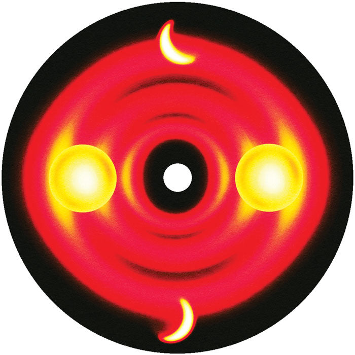 Etiqueta del lado B del vinilo Maison Blanche – What A Time! (Pont Neuf Records, 12"), con un diseño abstracto en rojo, amarillo y negro que representa energía y ritmo, sin texto visible.