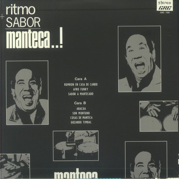 Contraportada del vinilo Manteca – Ritmo Y Sabor, reedición publicada por el sello Mr Bongo. Cara A y B impresas con lista de temas.