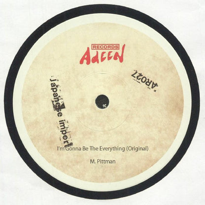 Etiqueta central lado A del vinilo 12" Marcellus Pittman – I'm Gonna Be The Everything con versión original, créditos a M. Pittman y catálogo ARO27 en Adeen Records.