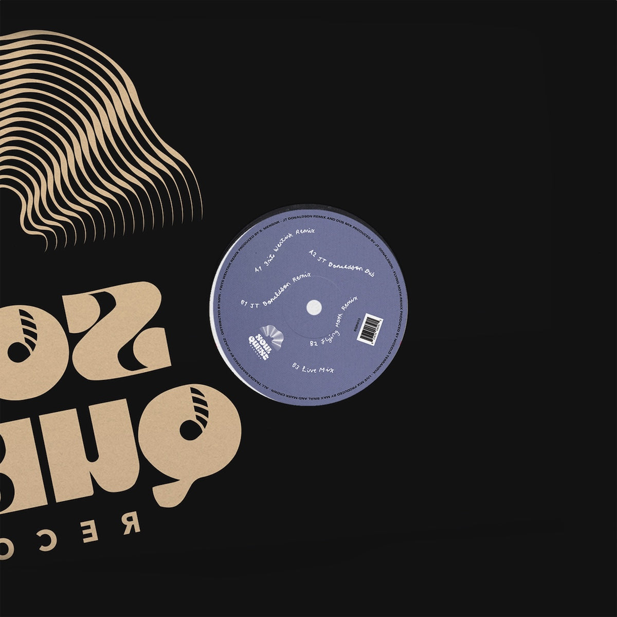 Contraportada del vinilo 12" Max Sinàl x KingCrowney Feat. Liv East – Intentions (Remixes) en Soul Quest Records, mostrando la funda negra con arte gráfico en dorado.