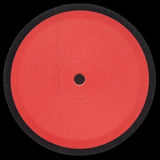Lado B del vinilo MD / Lowtec – Workshop 33 con centro rojo liso y detalles grabados en relieve apenas visibles.
