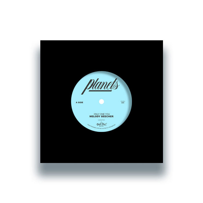 Portada del vinilo 7" Melody Beecher – Only One You en sello Planets, con funda negra y etiqueta azul visible al centro.