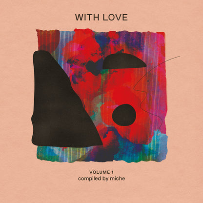 Portada del vinilo Miche – With Love Volume 1: arte abstracto colorido con formas negras sobre fondo beige, 2 x LP compilación de Mr Bongo.
