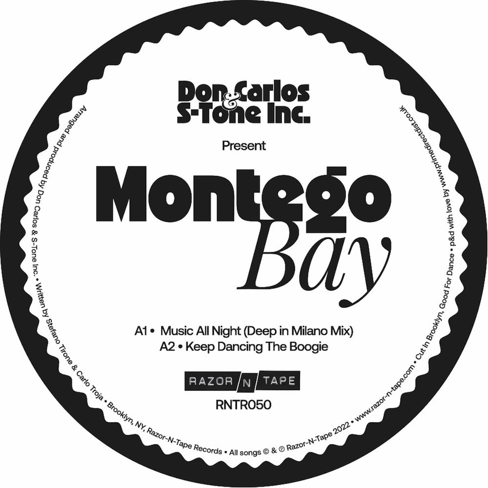 Vinilo lado A de Dreaming The Future de Montego Bay en 12", 180g. Incluye créditos del sello Razor-N-Tape Reserve.