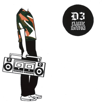Ilustración minimalista del vinilo Naquil – Krem De La Krem de D3 Elements, con figura sosteniendo un boombox y el sello “D3 Classic Edition”.