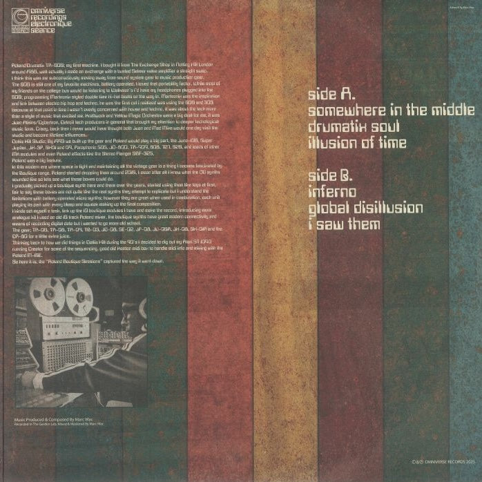 Contraportada del vinilo Nu Era – Electric Illusion con créditos, notas de producción y listado de pistas.