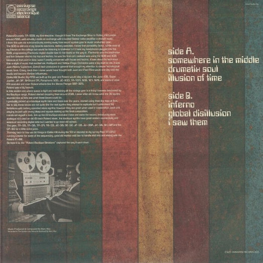 Contraportada del vinilo Nu Era – Electric Illusion con créditos, notas de producción y listado de pistas.