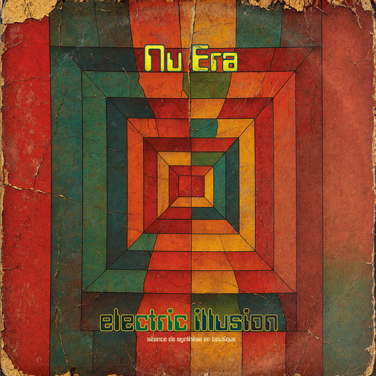 Arte geométrico vintage en la portada del vinilo Nu Era – Electric Illusion de Omniverse, 12" EP.