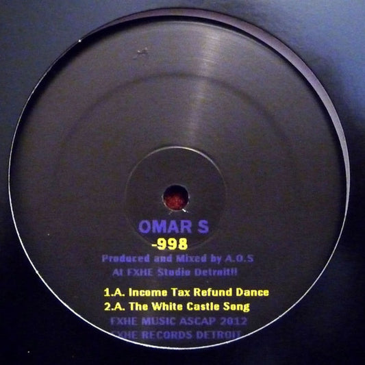 Portada delantera del vinilo Omar S - 998, con canciones "Income Tax Refund Dance" y "The White Castle Song".