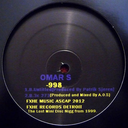 Contraportada del vinilo Omar S - 998, con las canciones "Untitled" y "273", producidas por Patrik Sjören y A.O.S.