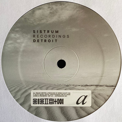 Portada delantera del vinilo con un diseño minimalista y paisajístico. Texto impreso: "Sistrum Recordings Detroit".