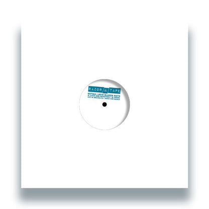 Funda frontal del vinilo Pete Blaker – Pete Blaker Edits en formato 12", con diseño minimalista en blanco y etiqueta central visible mostrando el nombre del sello Razor-N-Tape.