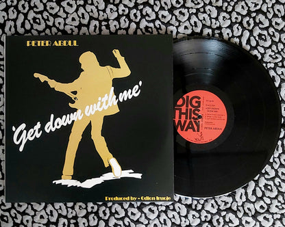 Vinilo Peter Abdul – Get Down With Me en reedición LP con funda negra y dorada abierta mostrando disco con etiqueta roja.