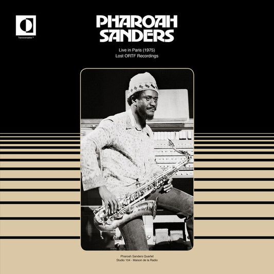 Portada del vinilo Pharoah Sanders – Live In Paris (1975) (Lost ORTF Recordings), con retrato del saxofonista.