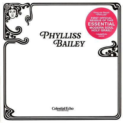Portada minimalista del vinilo Phylliss Bailey – Phylliss en reedición LP Celestial Echo con diseño blanco clásico.