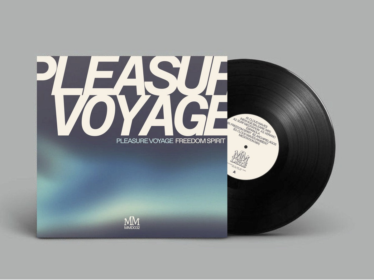 Vinilo Pleasure Voyage – Freedom Spirit lado A con portada y funda, etiqueta central con pistas y catálogo MM Discos edición limitada 12".