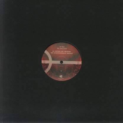 Contraportada del vinilo Psyance – Motion 12" reedición, mostrando la funda negra con etiqueta central y listado de pistas visibles.