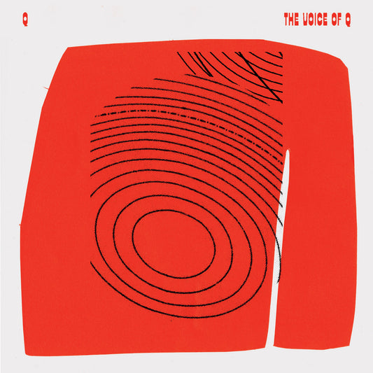 Portada del vinilo Q – The Voice Of Q con arte abstracto rojo y negro, diseño minimal del 12 pulgadas reedición en Isle Of Jura.