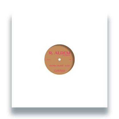 Vista frontal del vinilo R. Aldem – Volume 1 en su funda blanca, con la etiqueta del lado A visible al centro del disco de 12", editado por Camberwell Crime Syndicate.
