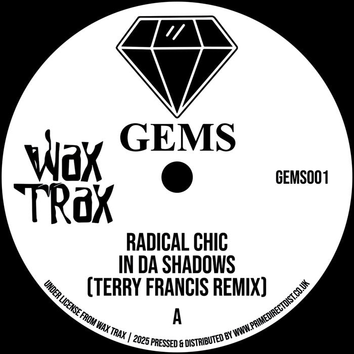 Portada delantera del vinilo de 12" Radical Chic / Space Bunny – In Da Shadows / The Key publicado por Gems. Lado A con el remix de Terry Francis.