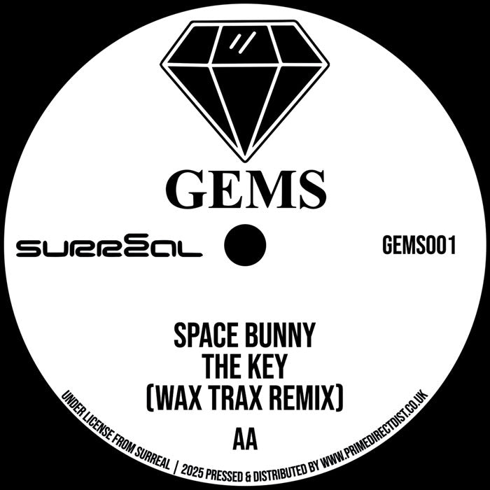 Portada trasera del vinilo de 12" Radical Chic / Space Bunny – In Da Shadows / The Key publicado por Gems. Lado AA con remix de Wax Trax.