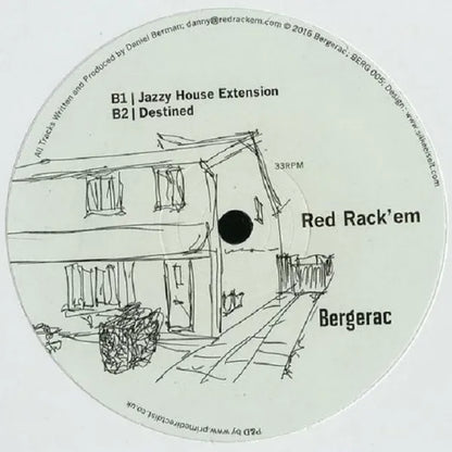 Contraportada del vinilo Red Rack'em – Wonky Bassline Disco Banger, editado por Bergerac en 12". Incluye ilustración, sello y lista de pistas.