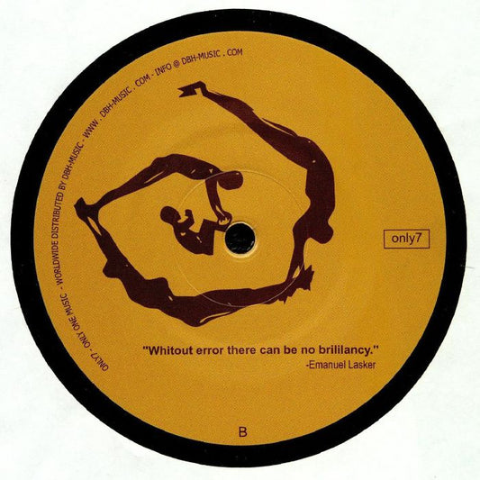Portada trasera del vinilo 12" de Ron Trent titulado I Feel The Rhythm, editado por Only One Music. Cita de Emanuel Lasker impresa en el centro del lado B.