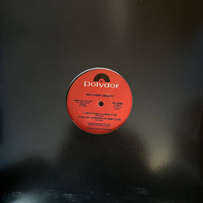 Contraportada del vinilo 12", Maxi-Sencillo, Promo de Roy Ayers Ubiquity – Everybody Loves The Sunshine con el lado B centrado en la funda.