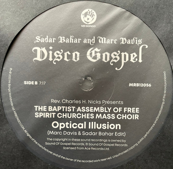 Etiqueta del lado B del vinilo Sadar Bahar And Marc Davis – Disco Gospel, con “Optical Illusion” y catálogo MRB12056.