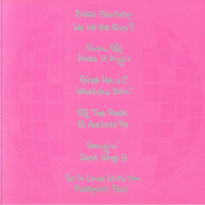 Contraportada del vinilo Sound Stream – Disco Fantasy de Sound Stream. Incluye la lista de canciones con tipografía estilizada sobre un fondo rosado.