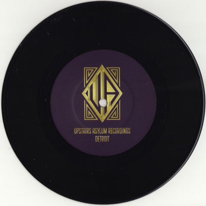 Lado B del vinilo 7" Steve Crawford – Arctic Vibration EP con logo de Upstairs Asylum Recordings en etiqueta central púrpura.