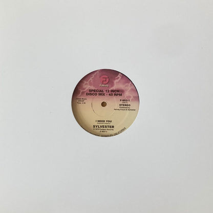 Portada delantera del vinilo Sylvester – I Need You del sello Fantasy en formato 12". Edición con centro visible.